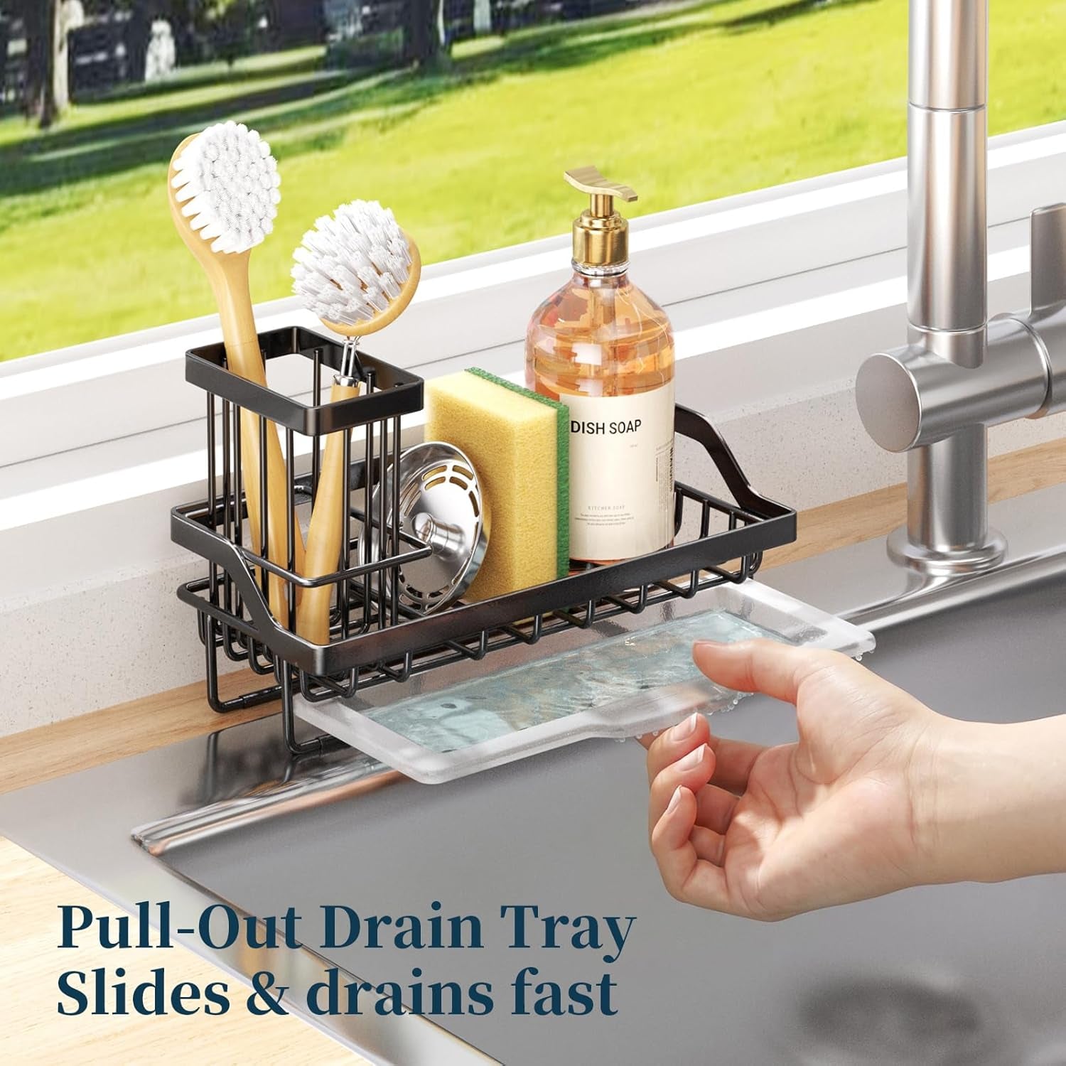 sponge-holder-for-kitchen-sink-kitchen-sink-caddy-organizer-with-removable-drip-tray-for-countertop-dish-soap-dispenser-brush-storage-accessories-304-stainless-steel-black