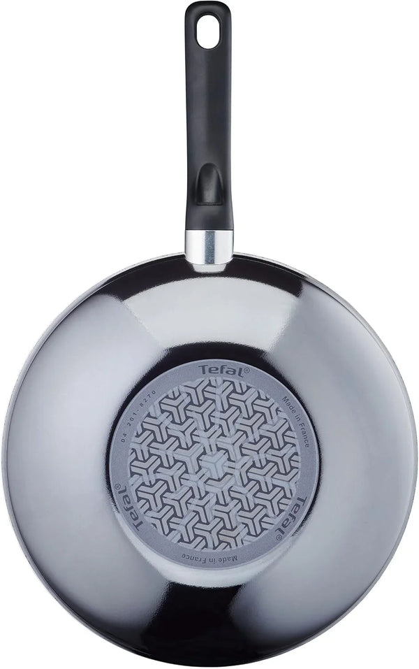 Tefal D52619 Resist Wok Pan | Safe Titanium Non-Stick Coating | Thermal Signal Temperature Indicator | Not Suitable for Induction Cookers | Easy Cleaning | Flame Protect Technology | Black | 28 Cm /6