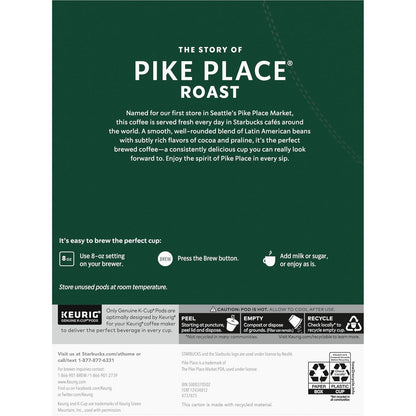 Starbucks K-Cup Coffee Pods, Medium Roast Hot or Iced Coffee, Pike Place Roast, 96 Keurig Pods ​8