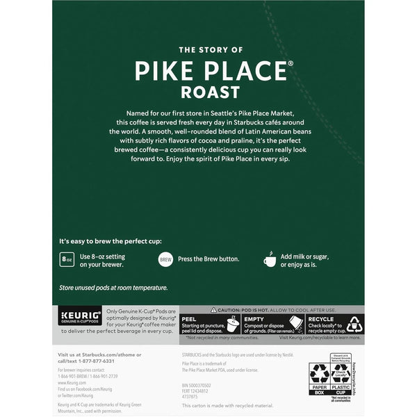 Starbucks K-Cup Coffee Pods, Medium Roast Hot or Iced Coffee, Pike Place Roast, 96 Keurig Pods ​8