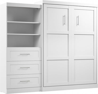 Queen Murphy Bed & Shelving with Drawers, White, Pur, 101W1