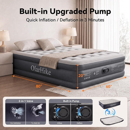 Air Mattress Queen Built-In Pump, 20" H Inflatable Mattress,700Lbs5