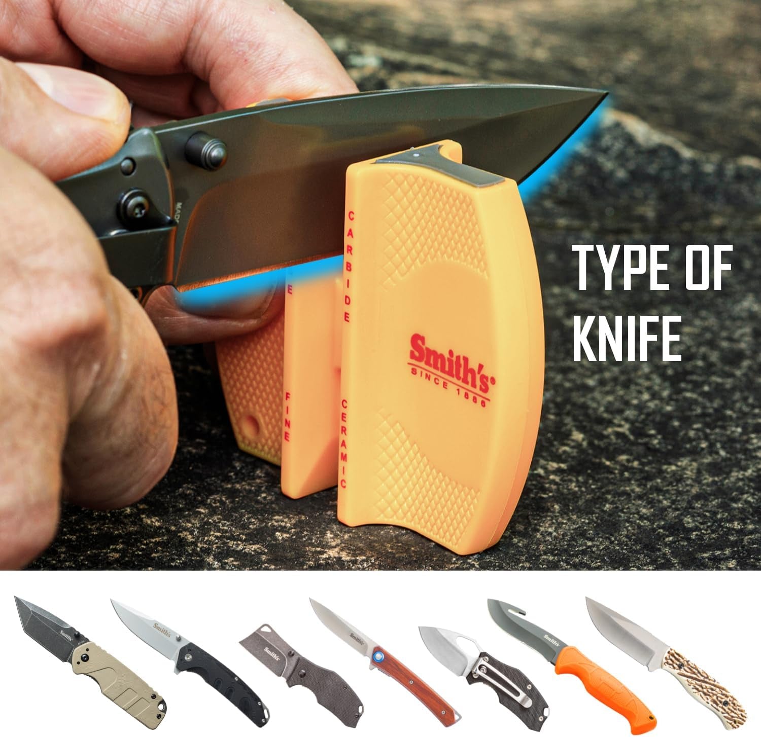 ccks-2-step-knife-sharpener-yellow-2-step-preset-coarse-fine-slots-outdoor-handheld-knife-sharpener-fishing-hunting-fillet-pocket-knives-compact-plastic-portable-keychain-tool