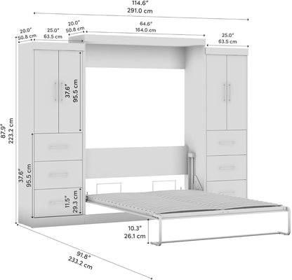 Queen Murphy Bed with 2 Wardrobes, White, Nebula, 115W6