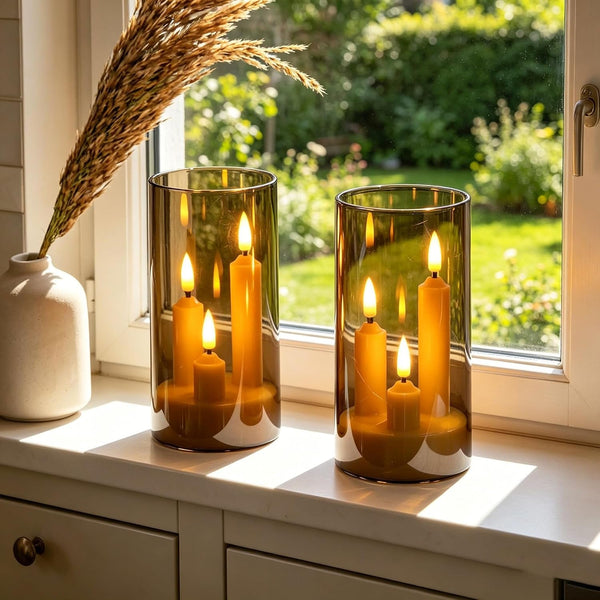 2 Pack 3D Wick Flameless Taper Candles, Gray Transparent Acrylic Cover LED Flickering Candle Lights, Remote Control Battery Operated Electric Candles for Home Wedding Christmas Party Table Decor.4