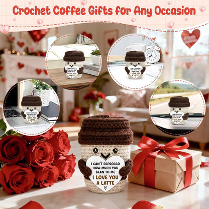 Anniversary Women Men Her Him Gifts for Girlfriend Boyfriend Birthday | Fall Decor Gifts for Husband Wife Wedding Anniversary Christmas Coffee Lover Couple Crochet Coffee Mug Decor I Love You7