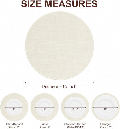 Cotton Linen 15 Inch round Cloth Place Mats, Set of 6, Cream3