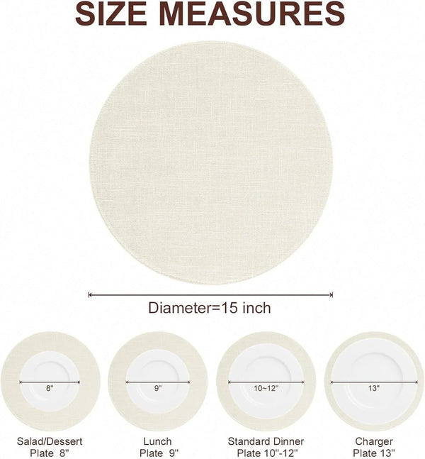 Cotton Linen 15 Inch round Cloth Place Mats, Set of 6, Cream3