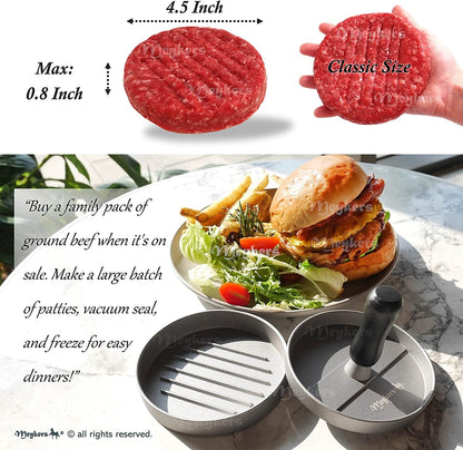 Hamburger Press Patty Maker 150 Paper, 4.5” Burger Mold Meat Shaper | Non-Stick, BPA Free, Dishwasher Safe, Juice-Locking Grooves, Wax Paper, Beef Cheese Burger for Kitchen Grill Griddle BBQ3