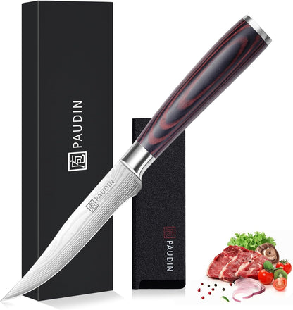 Utility Knife 5 Inch Kitchen Knife, Ultra Sharp High Carbon Stainless Steel Small Chef Knife with Sheath, Kitchen Utility Knife with Ergonomic Pakkawood Handle1