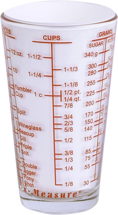 Mix N Measure Glass, Multi-Purpose Liquid and Dry Measuring Cup, 6 Units of Measurement, Heavy Glass, Red1