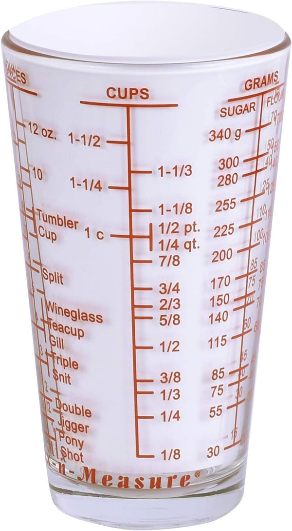 Mix N Measure Glass, Multi-Purpose Liquid and Dry Measuring Cup, 6 Units of Measurement, Heavy Glass, Red1