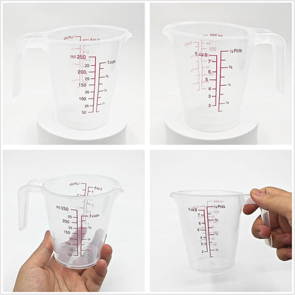 Plastic Measuring Cup 2Pcs 250ML Measuring Mug 8/16Oz with Handle Graduated Pitcher for Baking Flour Oil Powder Cooking Kitchen Measure Container Stackable (250Ml/0.06Gal)5