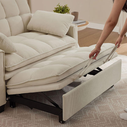 Sleeper Sofa with Pull Out Couch Bed, 48" Convertible Pull-Out Sofa Bed Chair, 3-In-1 Futon Couch with Reclining Backrest and Side Pockets for Living Room Bedroom Apartment, Beige8
