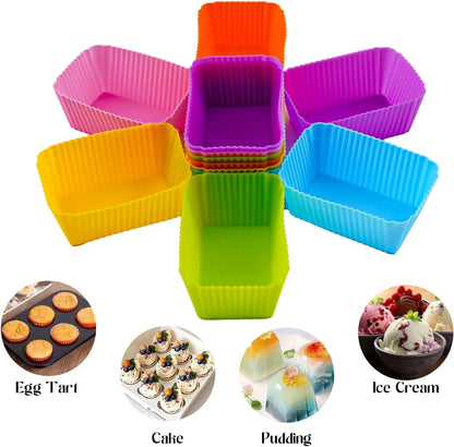 12 Pack Reusable Baking Silicone Molds, Rectangular Cupcake Liners, Silicone Baking Cups Multicolor, Easy Clean, Heat Resistant, All Occasions6