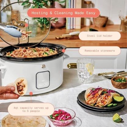 4-Quart Slow Cooker with Touch-Activated Display, Programmable Digital Controls, Removable Non-Stick Pot, Keep Warm Function (White Icing)3