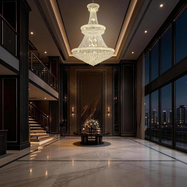 36-Lights High Ceiling Chandelier, 42'' W Modern Chrome Crystal Chandeliers Large Foyer Chandelier Fixtures for Staircase, Living Room, Hallway Entryway, Silver8