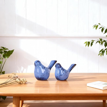 Ceramic Bird Figurines Home Decor, Blue Love Birds Statue for TV Stand Accent, Ceramic Snimals Sculpture Farmhouse Small Decor for Shelves, or Coffee Table, Book Shelf, Side Table Decorative3