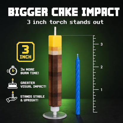 Large Birthday Candles 8Pcs, Pixel Torch Cake Toppers, Gamer Party Decor2