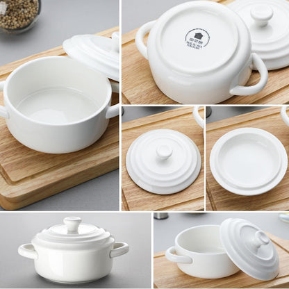 Mini Cocotte Set of 4, 14 OZ Ceramic Casserole Dishes with Lids | Single Serving Small Dutch Oven Set, Lasagna, Soufflé, French Onion Soup, Pudding, Oven, Dishwasher Safe with Handles, White8