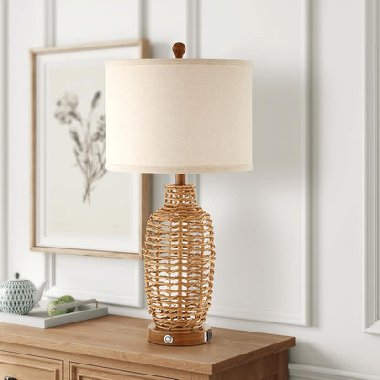 Rattan Table Lamps Set of 2 Wicker Lamps 3 Way Dimmable Touch Control Farmhouse Rustic Coastal Lamps with USB Port for Bedroom Living Room Office (LED Bulbs Included)9