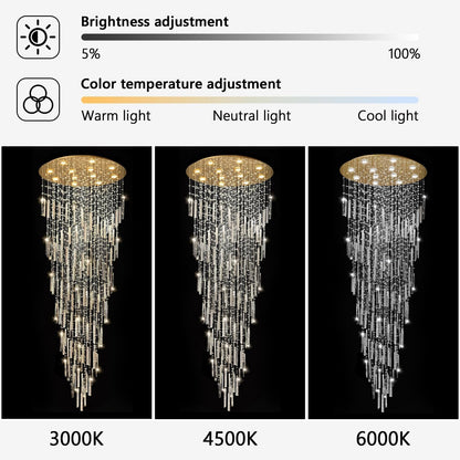 98'' Modern Crystal Chandelier High Ceiling Chandeliers for Entryway Large Raindrop Chandeliers LED Dimmable Flush Mount Light Fixtures for Staircaes Foyer Hallway Living Room LED Bulbs Included Gold3