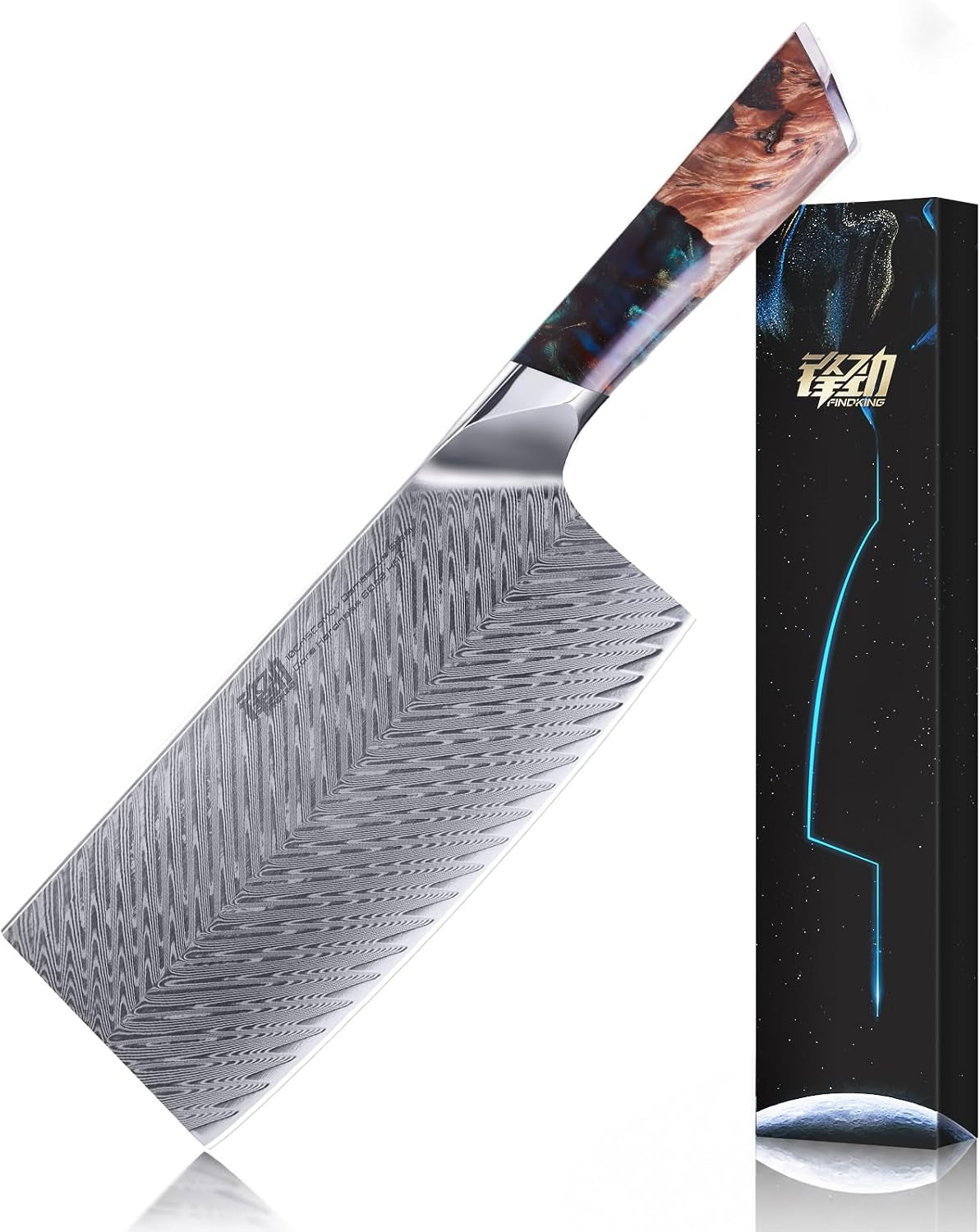 nebula-series-cleaver-knife-multipurpose-chinese-chef-knife-10cr15comov-damascus-steel-blade-resin-and-figured-sycamore-handle-full-tang-7-inch-blue-for-meat-vegetable-shredding