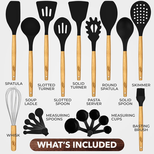 Silicone Kitchen Utensils Set, Premium Non Stick Cooking Utensils Set - 21 Pcs Wooden Handle Silicone Spatula Set 446°F Heat Resistant - Kitchen Gadgets Home Essentials3