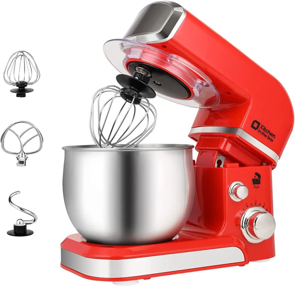 Stand Mixer,  3.2Qt Small Electric Food Mixer,6 Speeds Portable Lightweight Kitchen Mixer for Daily Use with Egg Whisk,Dough Hook,Flat Beater (Red)1