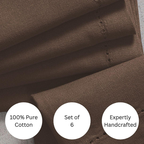 100% Cotton Solid Cloth Dinner Napkins - 18X18 Inch with Hemstitch & Mitered Corners - Soft, Reusable & Washable for Everyday Use & Special Occasions Christmas - Set of 6 Chocolate Brown2