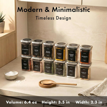 Glass Spice Jars with Labels and Steel Lids (12 X 6.4Oz) Spice Containers with 160 Label, Steel Funnel, Shaker Inserts, Empty Square Seasoning Organizer for Spice Rack, Cabinet, Drawer2