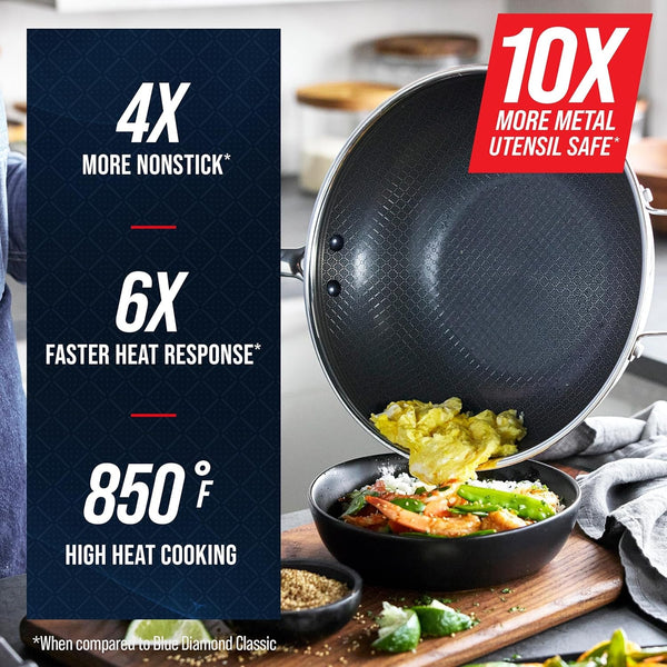 Hybrid Nonstick Stainless Steel 12” Wok with Lid, Pfas-Free Ceramic Diamond Bond Stir-Fry Pan, Induction Ready, Dishwasher & Oven Safe, Metal Utensil Safe, Stay-Cool Handle, Silver4