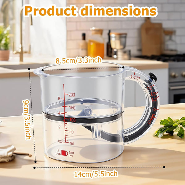 4-In-1 Adjustable Measuring Cup with Base, Multi Measurement for 1/4 to 1 Cup, ML/OZ, Scraper Base for No Waste, Dishwasher Safe2