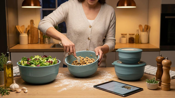 Pera Plastic Mixing Bowls with Lids - 8-Piece Airtight Leak-Proof Nesting Bpa-Free Prep Bowl Set for Kitchen & Food Storage, Large 4200Ml Capacity, Microwave & Dishwasher Safe (Blue)8