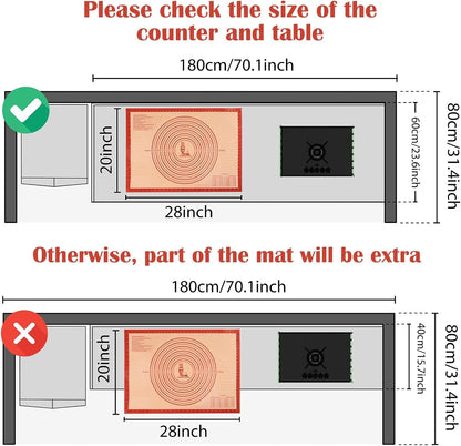 Non-Slip Silicone Pastry Mat Extra Large Measurements 28''X 20'' Baking Mat | Silicone Baking Mat Counter Dough Rolling Oven Liner Fondant / Pie Crust Sourdough Bread Supplies -  Red6