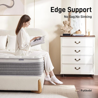 12 Inch Queen Mattress, Comfort Foam & Pocket Coil Hybrid Mattress in a Box, Medium Firm Cooling Breathable Knit Cover, Motion Isolation & Edge Support, Gray & White4