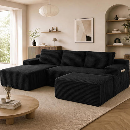 Boneless Couch, Modular Sectional Couches for Living Room, U-Shaped Cloud Couch Sofa with Deep Seat, Fluffy Corduroy Upholstered Corner Sofa1