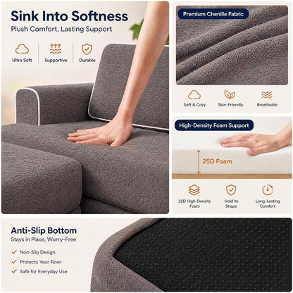 71" Futon Sofa Bed, Boneless Convertible L-Shaped Couch, Darkgrey5
