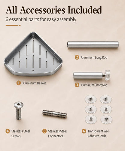 3-Tier Freestanding Aluminum Corner Shower Caddy with 4 Aluminum Hooks8