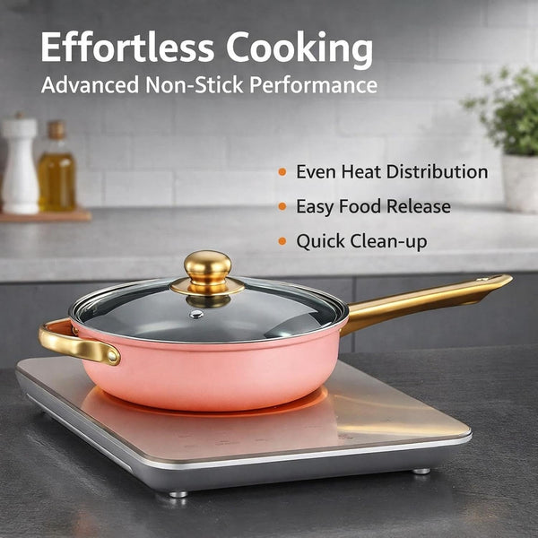 6 Pieces Pots and Pans Nonstick Cookware Set Stainless Steel Milk Saucepan Frying Pan Kitchen Utensils Glass Lids Wear Resistant Comfortable Handles S, Pink5