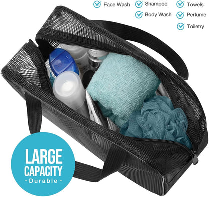 Mesh Shower Caddy Mash Shower Bag Black Portable Mesh Accessories Organizer Tote for Gym College Dorm Room (Black-Large)4