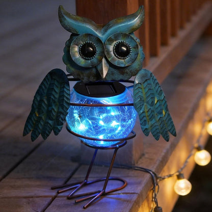 Solar Lights Outdoor Garden Owl Decor, Vibrant Blue Metal Owl Solar Light Waterproof with Glowing Crackle Glass Globe, Yard Art Statue for Lawn Porch Patio Garden Gifts8