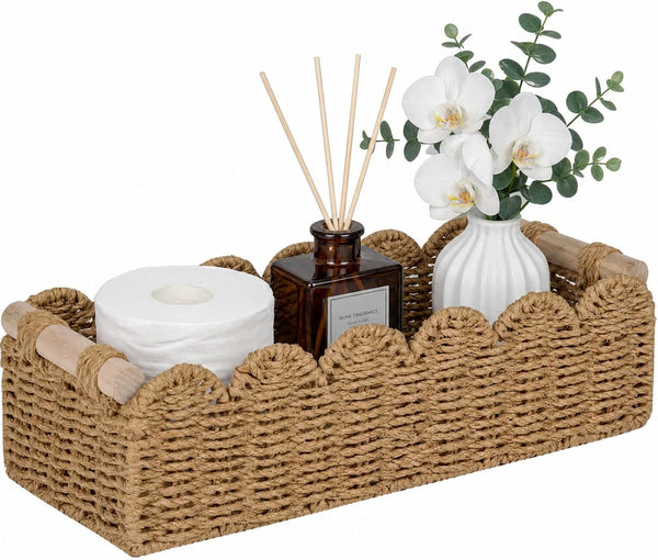 Scalloped Toilet Paper Storage Basket, Wicker Basket Home Decor Storage1