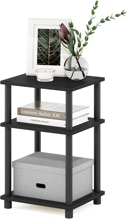 JUST Toolless 3-Tier Side Table, Open Shelf End Table, Americano | Soft-Corner, Night Stand, Bedside Table, for Living Room, Bedroom, Bathroom1