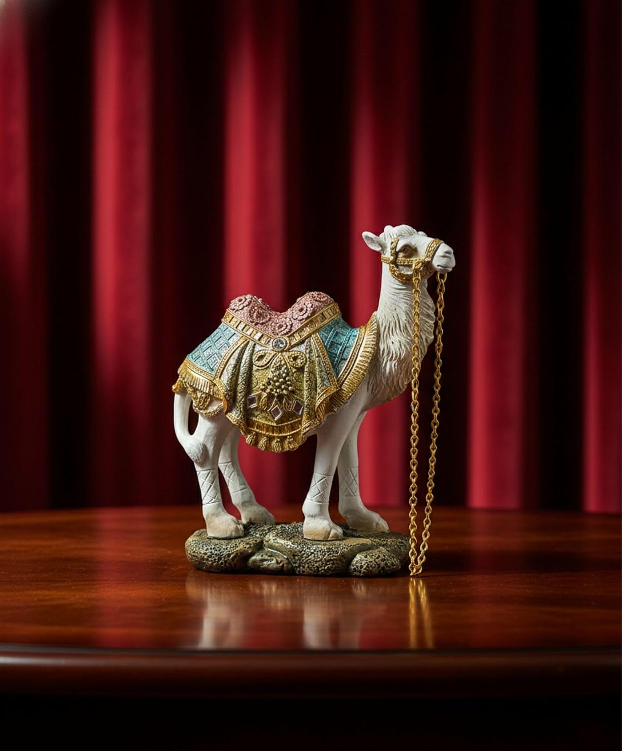 ornate-white-camel-figurine-decorative-resin-camel-statue-with-gold-embellished-saddle-chain-luxury-home-decor-accent-for-mantel-shelf-tabletop-5-5-2-6-in-0-4-lb