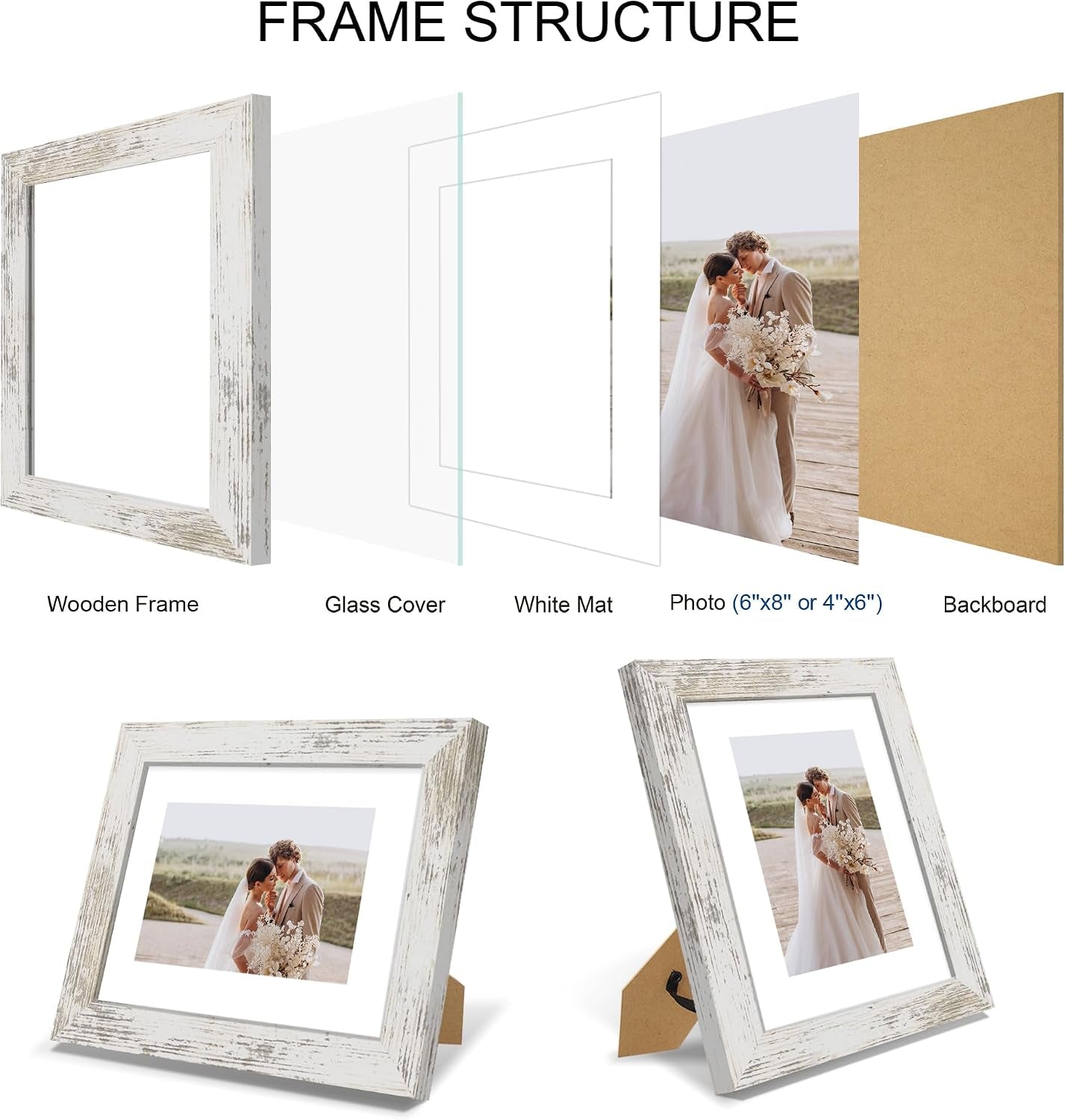 6x8-picture-frame-set-of-4-made-of-real-glass-and-distressed-white-frame-display-picture-4x6-with-mat-or-6x8-without-mat-6-by-8-photo-for-wall-or-tabletop