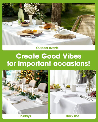 Plastic Table Cloth Disposable 12 Pack, 54 X 108 Inch Table Cloths, Party, Picnic, Wedding, Decorative Tablecloths, Rectangle, White Plastic Cover, Leakproof & Sturdy, White4