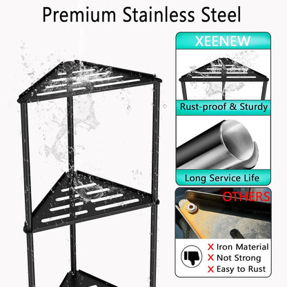Standing Shower Caddy Corner, 3 Tier Stainless Steel Shower Organizer Stand, Rustproof Corner Shower Shelves, Corner Shower Caddy Bathroom Shower Stand, Black3