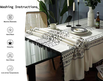 Cotton Linen Rectangle Tablecloth Boho Tassel Design Table Cloth Farmhouse Decor Oblong Wrinkle Free Indoor Outdoor Table Cover for Party, Picnic, Kitchen and Dining Room,55”X102”, 8-10 Seats4