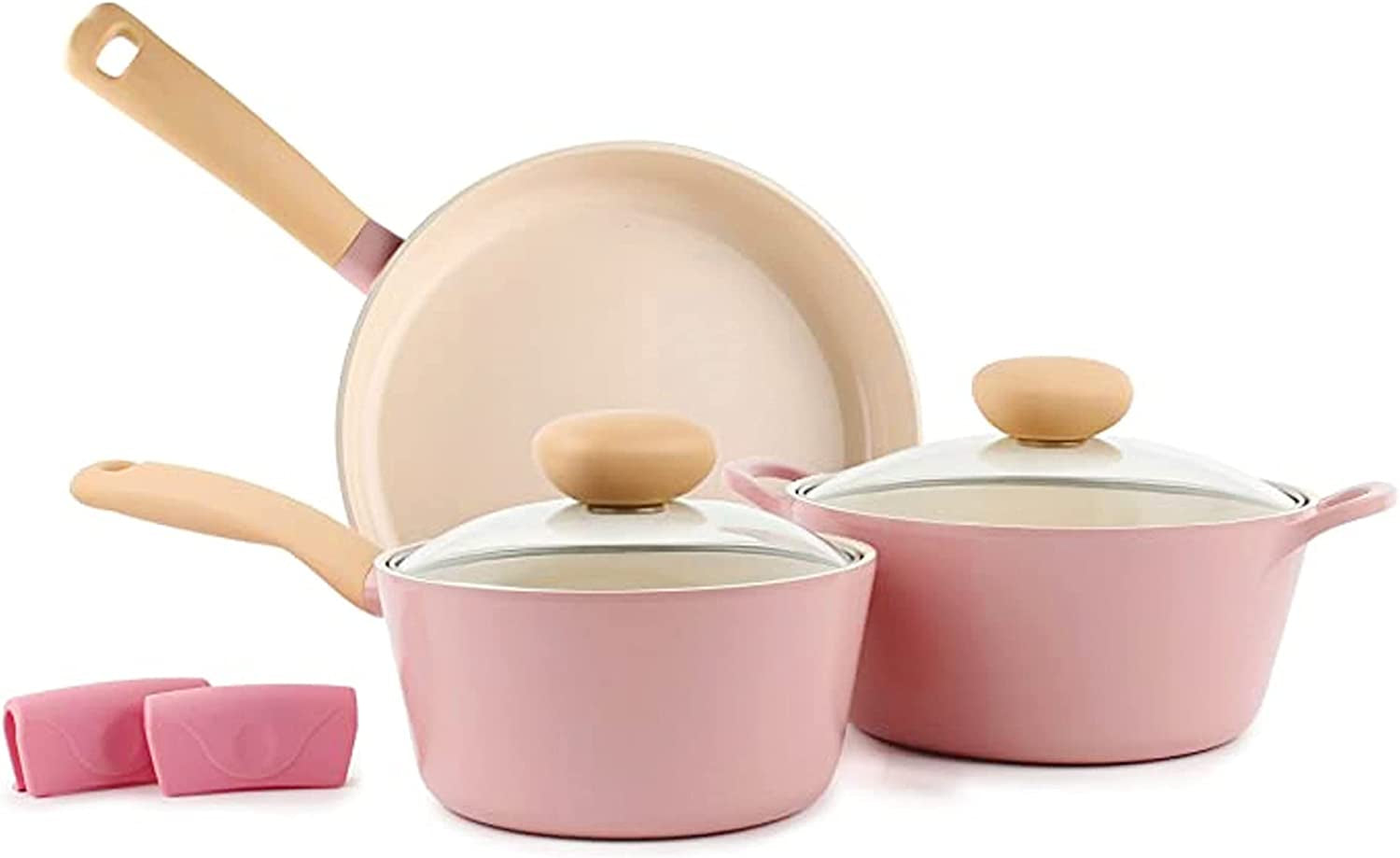 retro-5-piece-ceramic-nonstick-cookware-set-pfoa-free-pots-and-pans-with-integrated-steam-vent-lid-knob-prevents-boil-over-and-heat-resistant-silicone-grips-for-safer-cooking-at-kitchen-pink